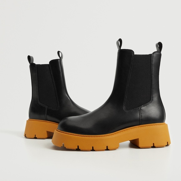 Mango Ankle Boots Size 37 Black Elasticated Sock Chunky Contrast Soles 37/6.5 - Picture 3 of 12